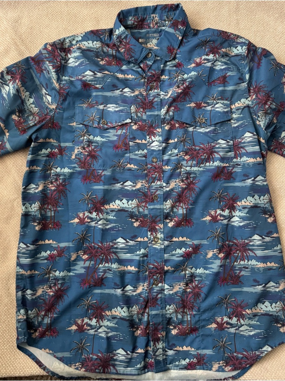 Ariat Blue Tropical Print Button-Down Shirt with Red Accents